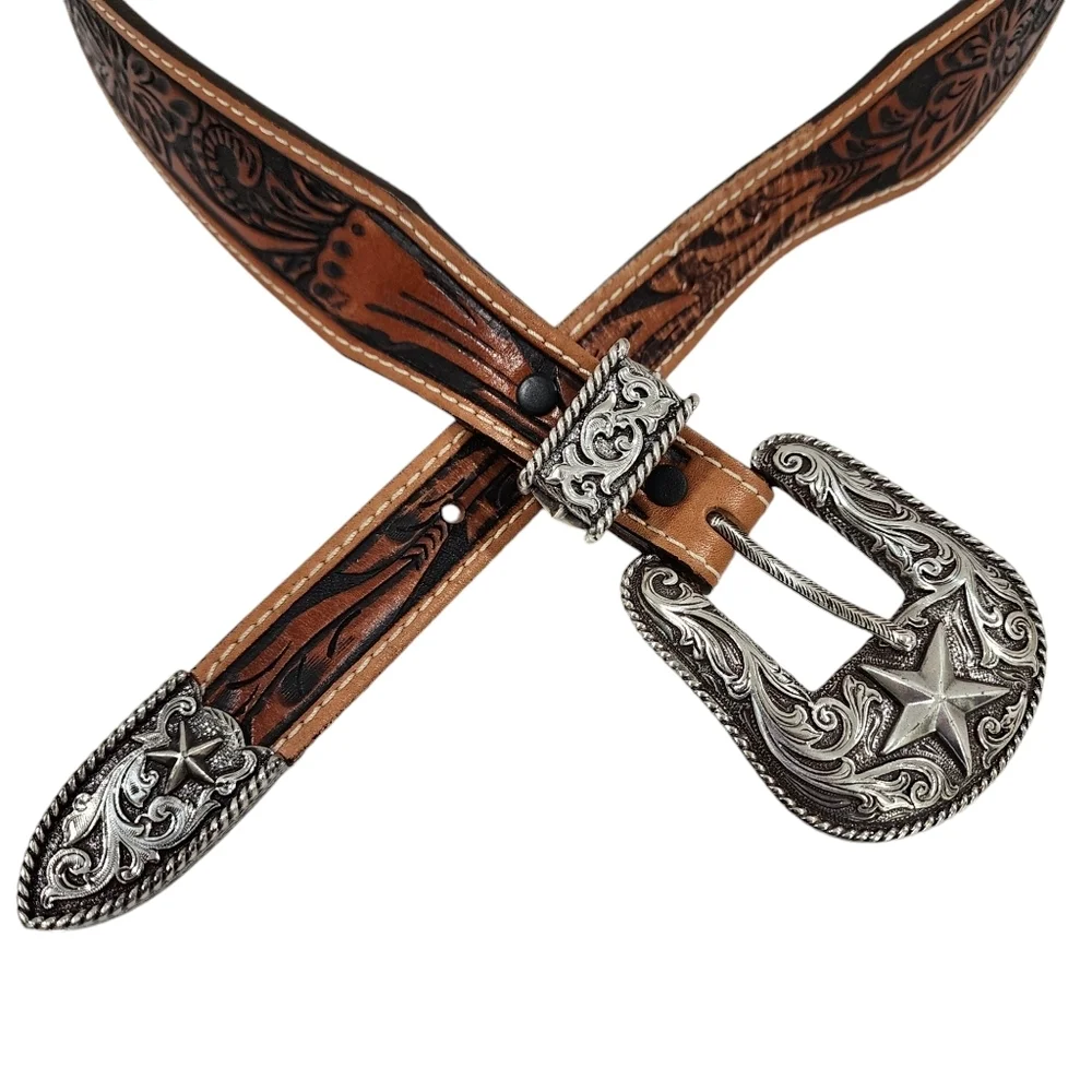 JUSTIN LEATHER TOOLED WESTERN BELT